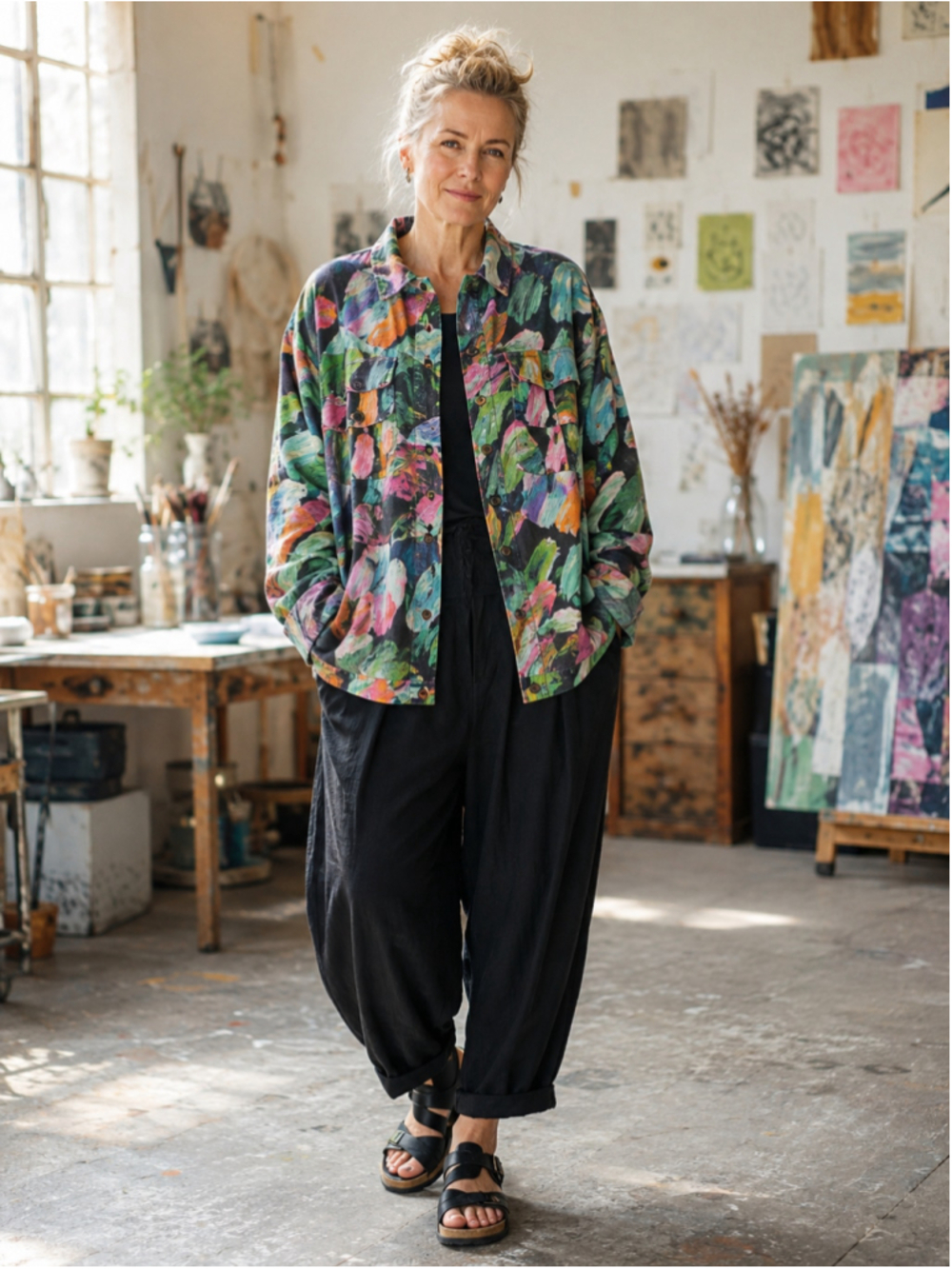 Grizas Jacket Women’s XL 100% Linen Maximalist Lagenlook Art Teacher Colourful